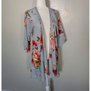 Lara Floral Kimono Cardigan Sheer Open Front Lightweight Cover Up Small/Medium